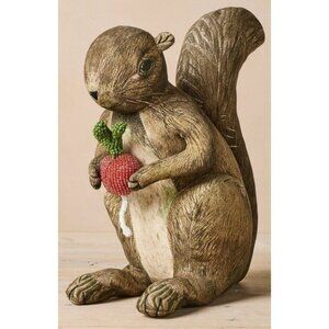 John Derian Decorative Brown Squirrel Figurine Holding Beaded Radish 11"